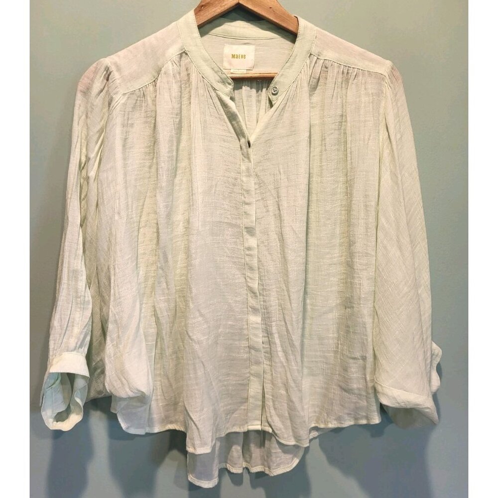 Maeve Bryn Pale Green Lightweight Dolman Batwing Sleeve Button Up Shirt Sz S
